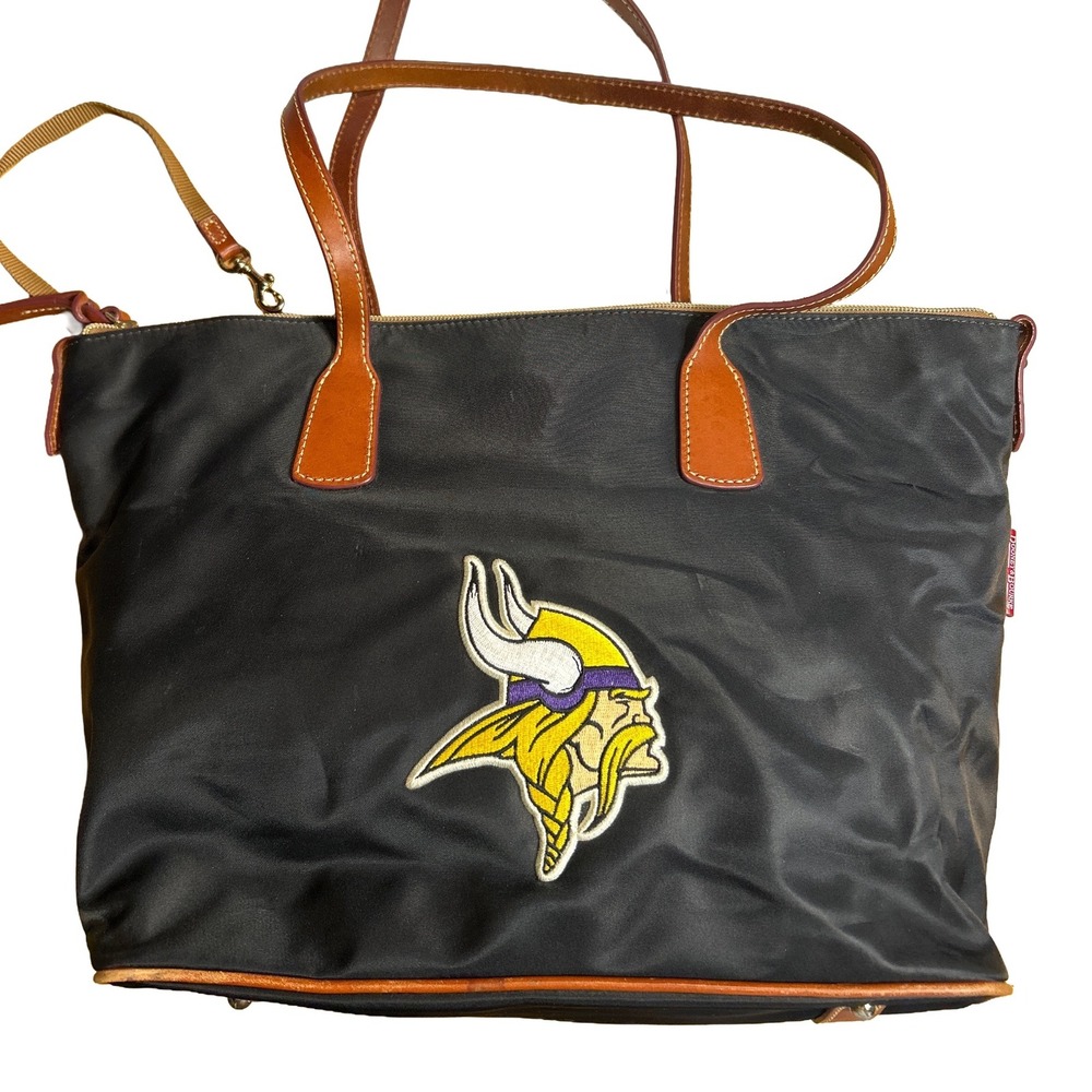 Dooney & Bourke Vikings Tote Bag Black Nylon Leather Trim NFL Football Purse